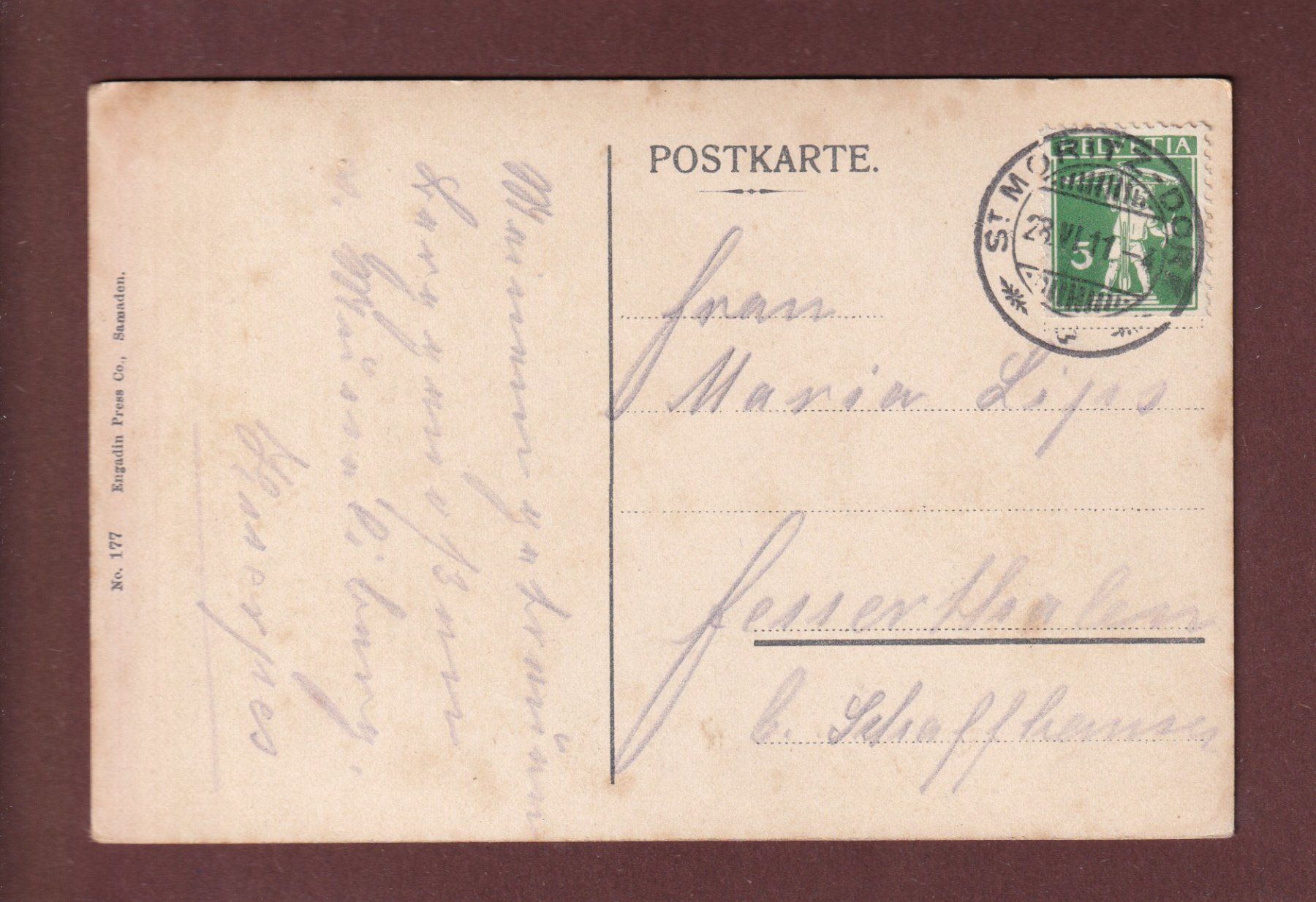 Cartoline postali: MEIEREI bei St. Moritz - 1911 – Usato da Pully venduto da nicecards-shop 1