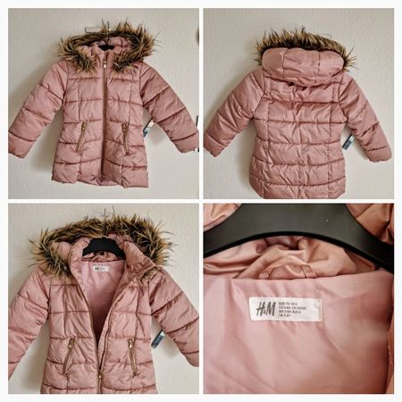 H&M Mädchen Winterjacke Gr. 116 Rosa Fell Kapuze