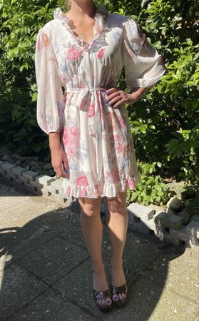 Chic Vestito -chiffon a fiori romantici con maniche a sbuffo