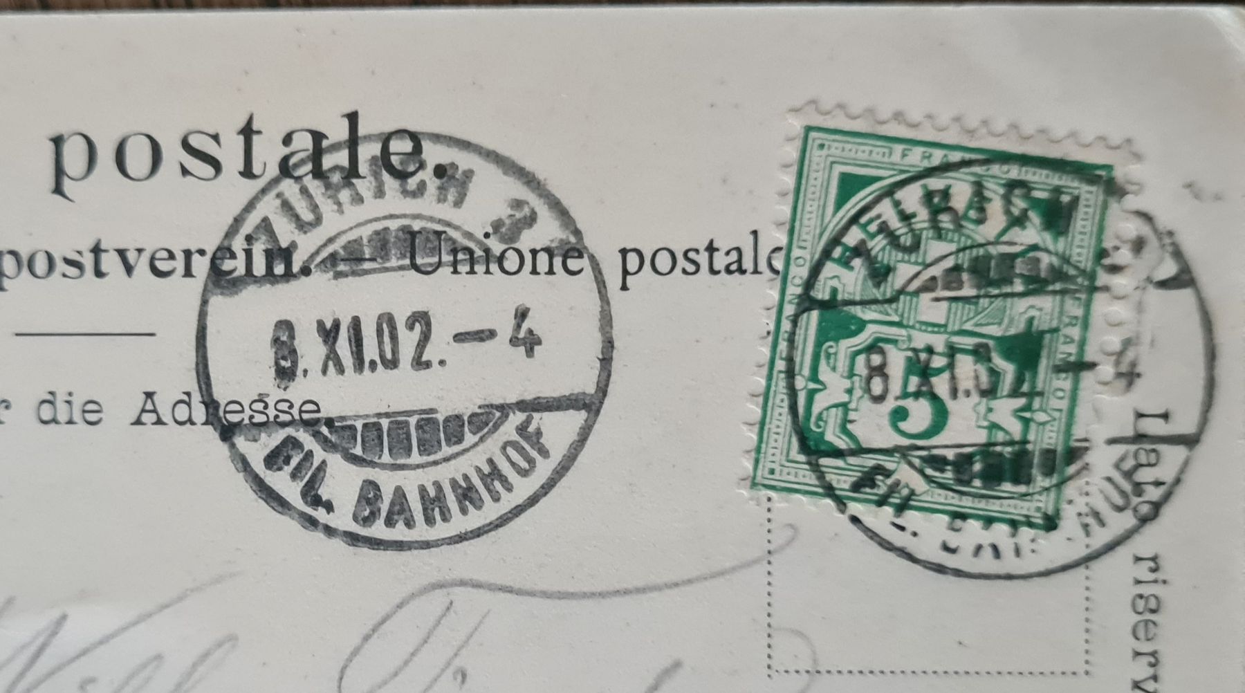 Ansichtskarten: Zürich mit Postgebäude und Stadthaus 1902 – Gebraucht aus Ebikon von Donar50 1