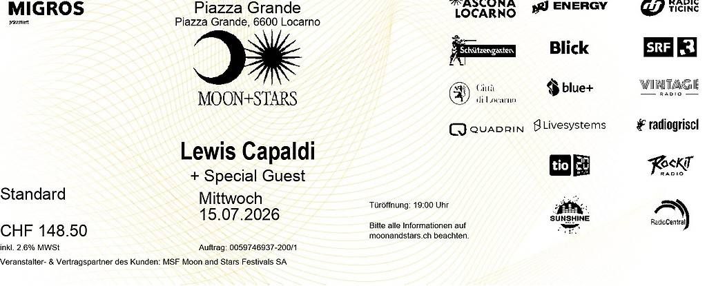 Billets: Lewis Capaldi Moon & Stars – D'occasion à Ebnat-Kappel par Dorianhei
