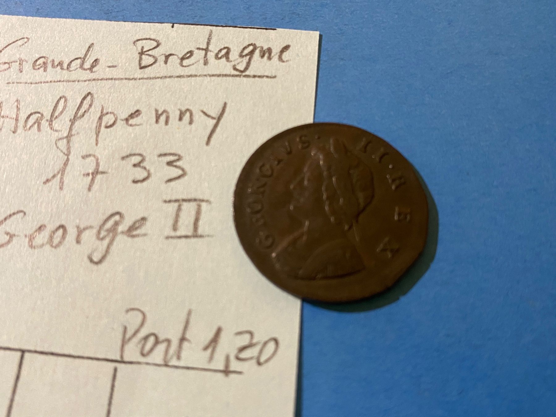 Alle Münzen: GBretagne : HALFPENNY 1733 -  GEORGES 2 – Gebraucht aus genève von GEnumist 2
