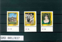 GRENADA 3 BRIEFMARKEN ROYALS