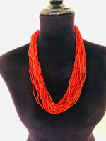 Rote Vintage-Halskette mit vielen Perlen - Sommerlicher B...