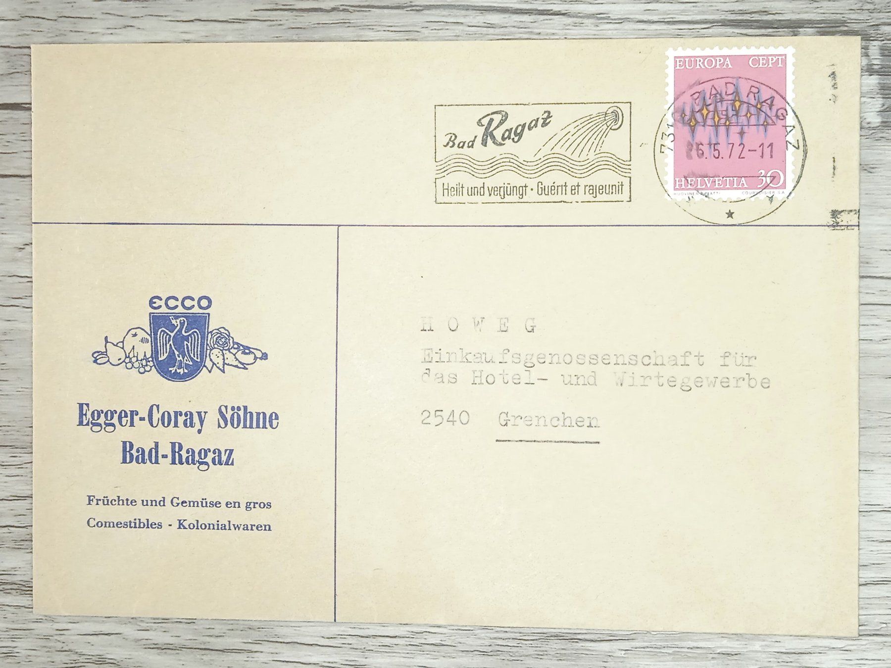 Tutti i francobolli: TR17 Enveloppe + Timbre Suisse 1972 – Usato da Cousset venduto da Patrick_Collections