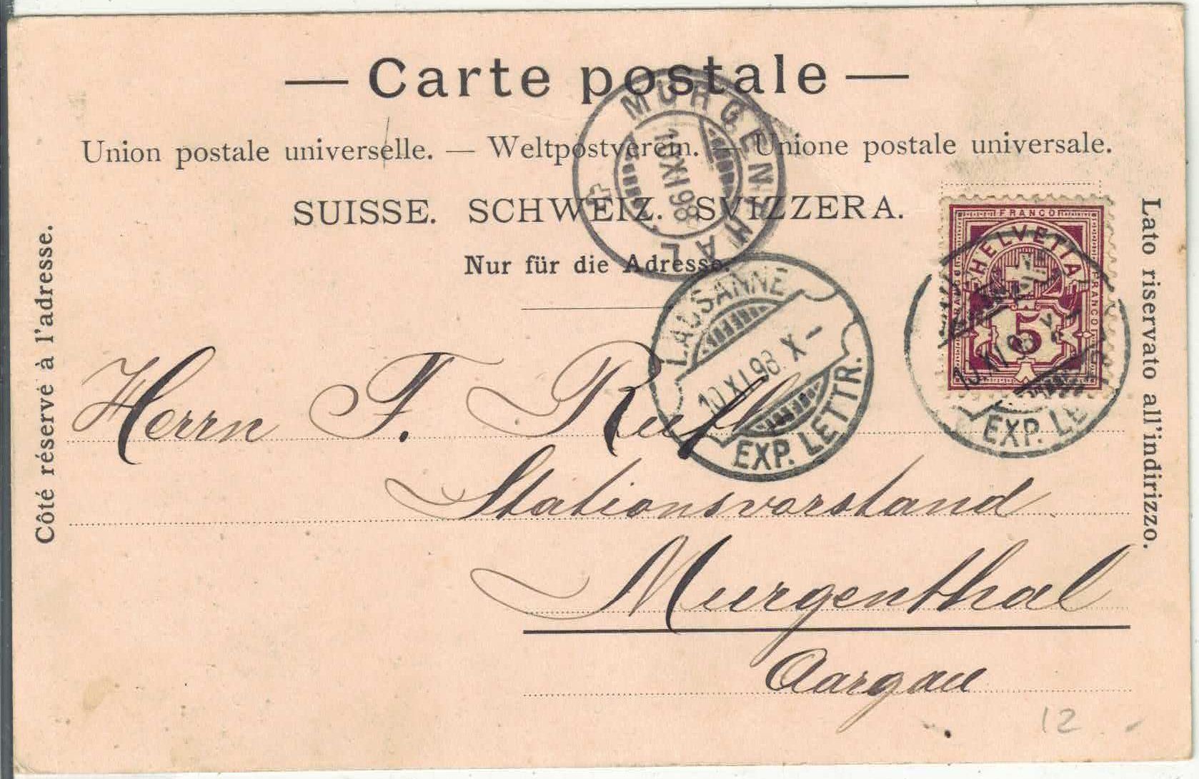 Cartoline postali: Souvenir de Geneve - Litho 1898 – Usato da Ettingen venduto da Kartenplanet 1