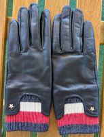 Gants cuir bleu foncé rayures tricolores. bon état