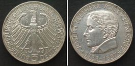 BRD 5 Mark 1957 J, EICHENDORFF, J.391 Silber unz-