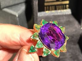 Statement Ring Natural Amethyst & Tzavorites Heavy 18k Gold