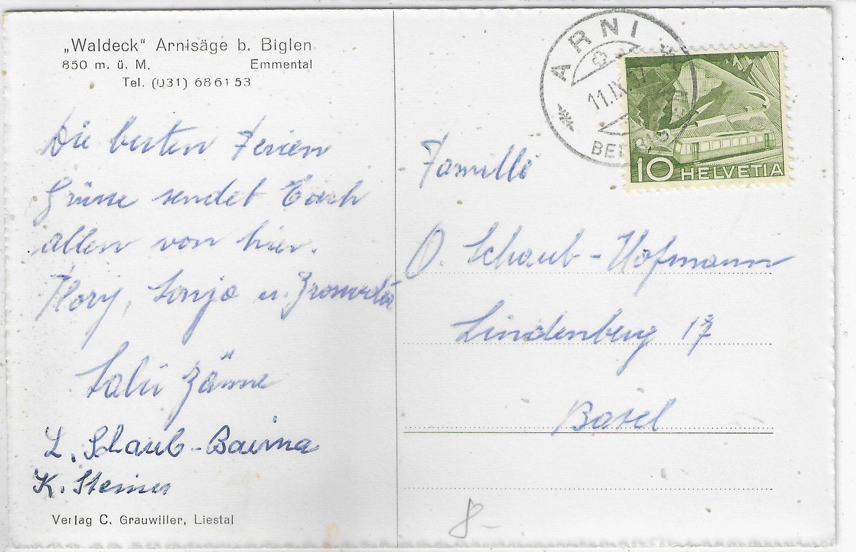 Cartoline postali: "Waldeck" Arnisäge bei Biglen – Usato da Ettingen venduto da Kartenplanet 1