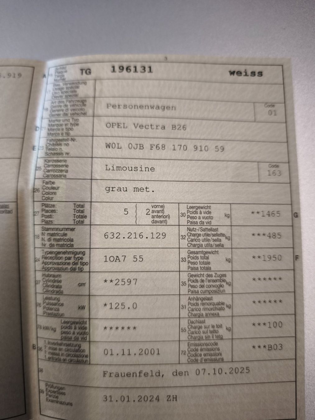 Opel Autos: Opel Vectra B 2.6 V6 CC Sport Automatik. – Gebraucht aus Zihlschlacht von rad_vvm9 4
