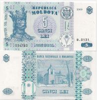 MOLDAVIEN - 5 LEI 2009 - UNZIRKULIERTE BANKNOTE