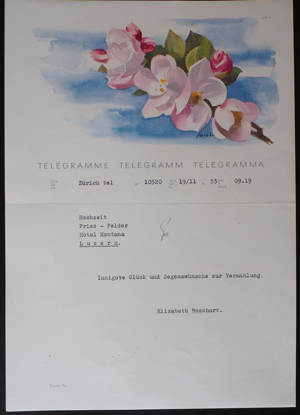 Documenti: 1953 Telegramm Pro Juventute mit Blumen – Nuovo e nell'imballaggio originale da Zürich venduto da Alain-Phila