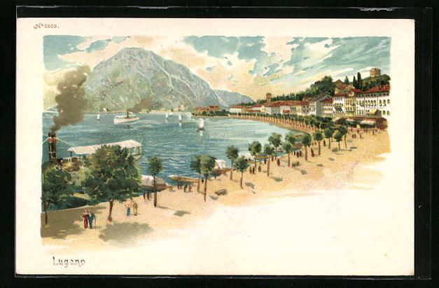 Cartoline postali: AK Lugano, Ortsansicht mit See – Usato da Berlin venduto da bartko-reher
