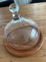Käseglocke Holz Teak mit Glasglocke neuwertig 29 cm