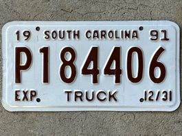 Alte Autonummer Amerika South Carolina 1991