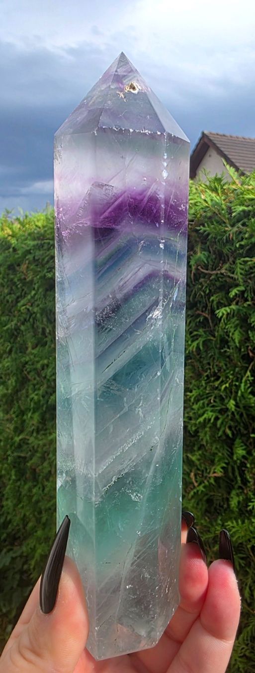 Mineralien & Heilsteine: 💜💚 Regenbogen-Fluorit Obelisk 💚💜 – Neu und originalverpackt aus Matzingen von Shay_Crystalz
