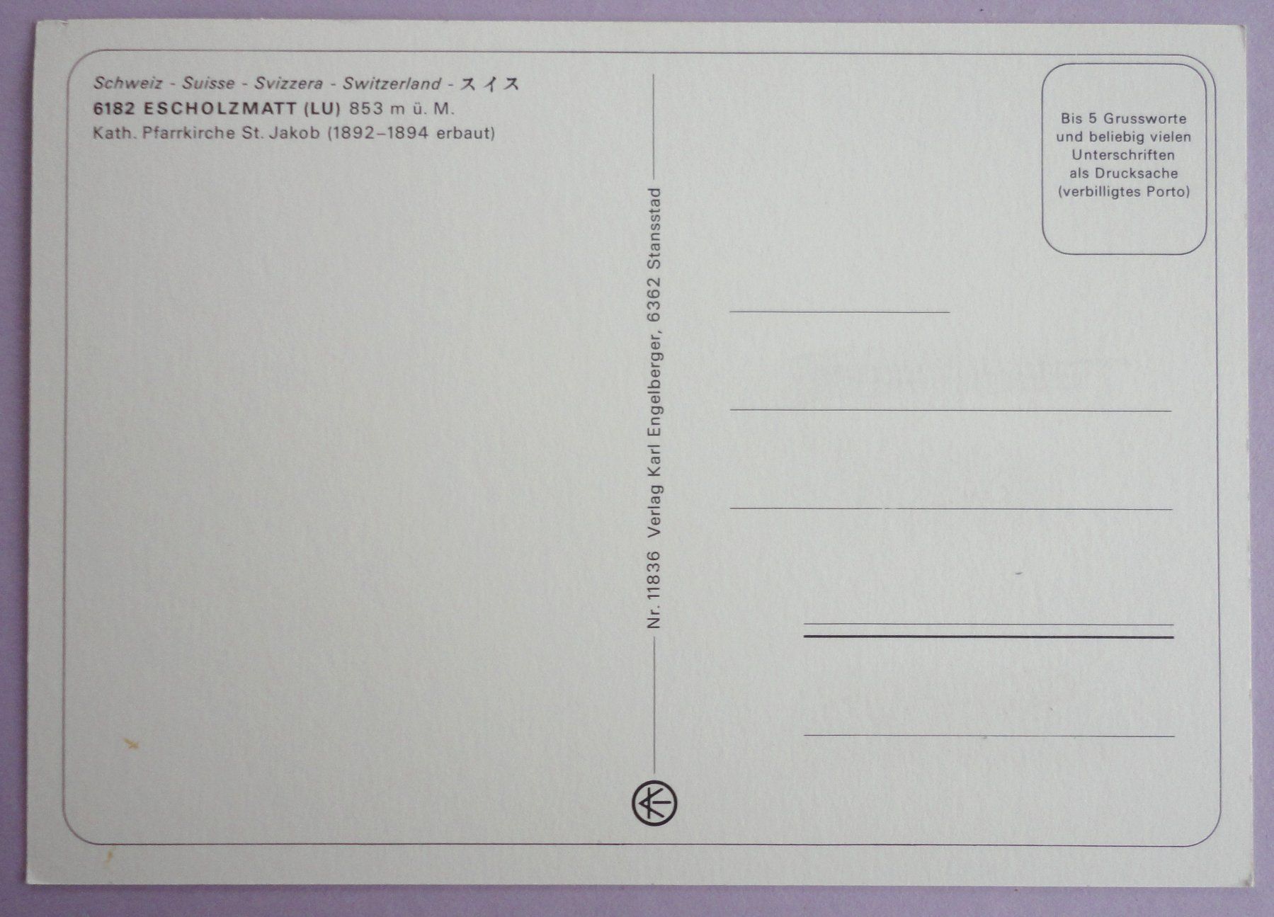 Cartoline postali: Escholzmatt (LU) – Usato da Fétigny venduto da Billy2miny 1