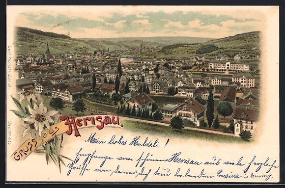 Ansichtskarten: Litho Herisau, Panorama mit Fernsicht – Gebraucht aus Berlin von bartko-reher
