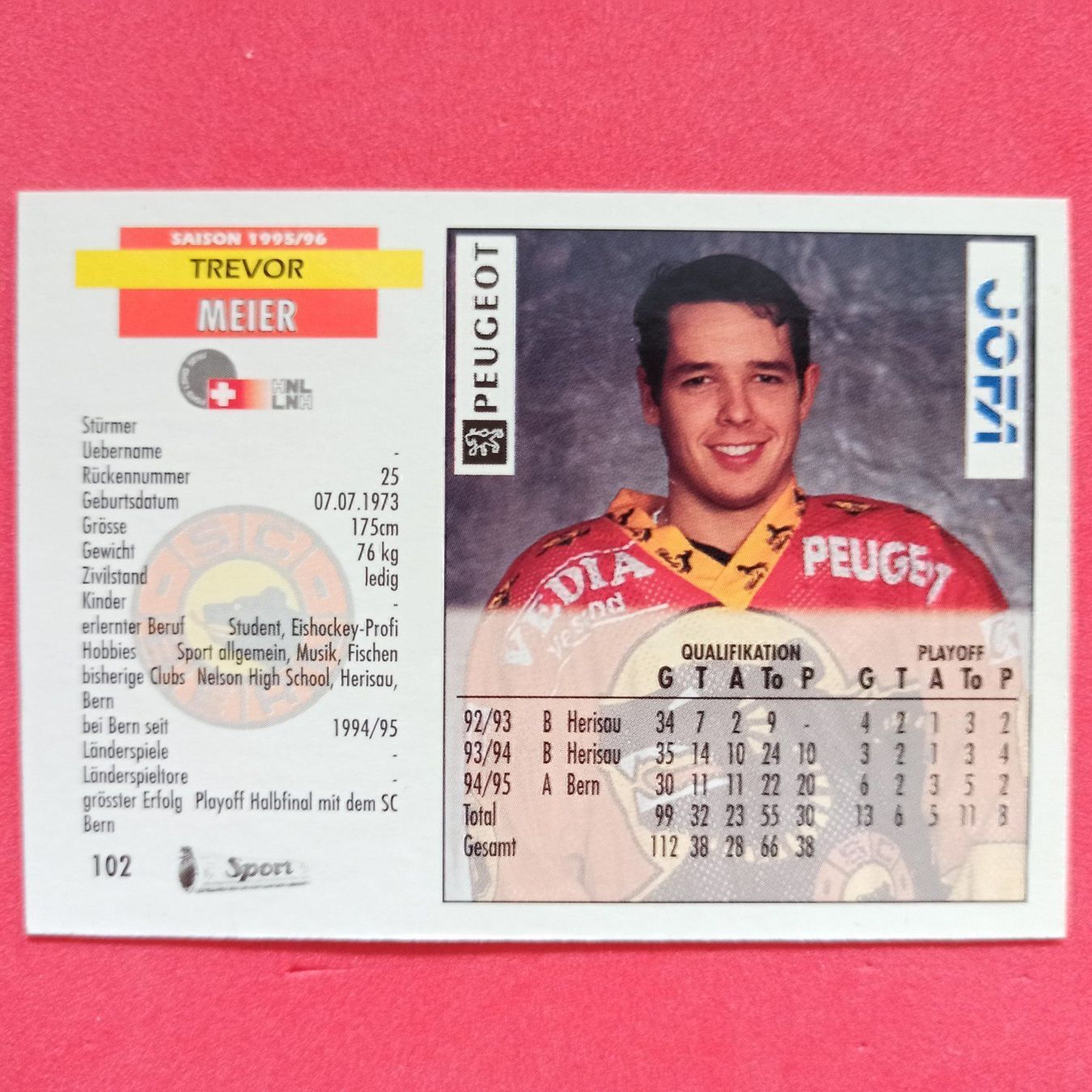Carte collezionabili: Trevor Meier - SC BERN Card - 1995/96 – Usato da Dübendorf venduto da kb86_MOVIE 1