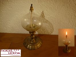 Petrollampe Glas Messing Kerzenständer Hotel-Nolda-St-Moritz