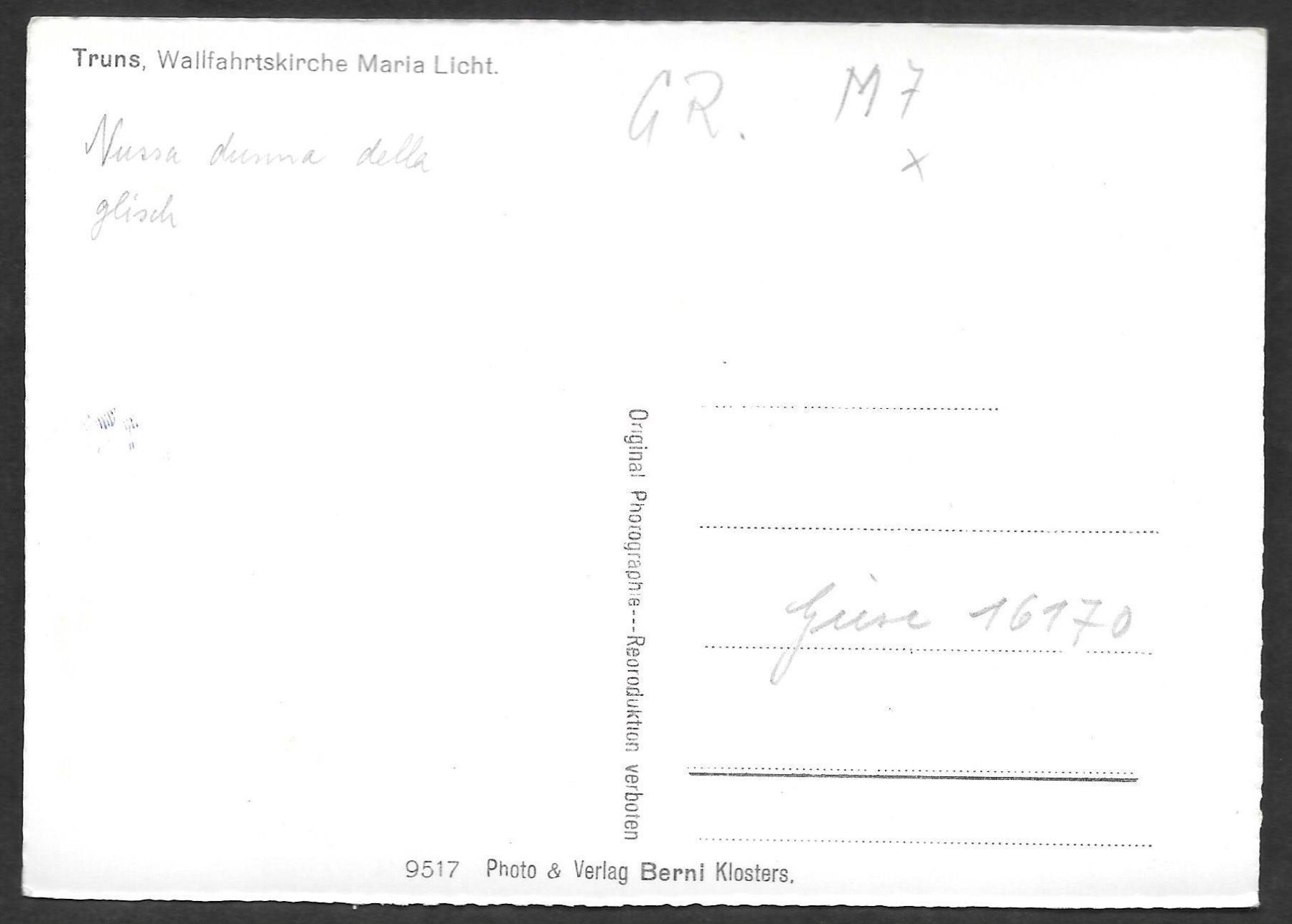 Cartoline postali: Truns Teilansicht mit Wallfahrtskirche Maria Licht – Usato da Olten venduto da clotaldi 1