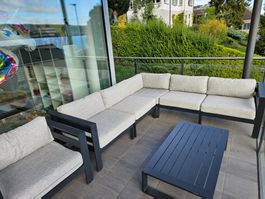 Lounge Set Gartenmöbel Metall grau gebraucht guter Zustand