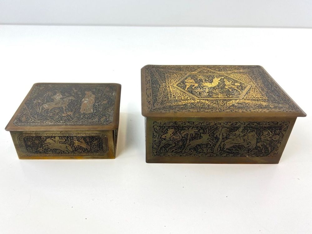 2 Stück Vintage Schmuckkästchen Metall - Herzform 6x6cm Mit Samtfutter