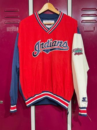 VINTAGE 90s STARTER CLEVELAND INDIANS SWEAT WINDBREAKER SZ:M