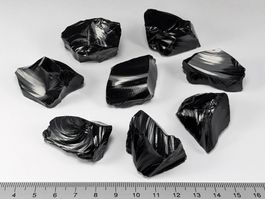 Obsidian Rohsteine aus Mexiko ca.4,2cm 8Stk. 145 Gramm