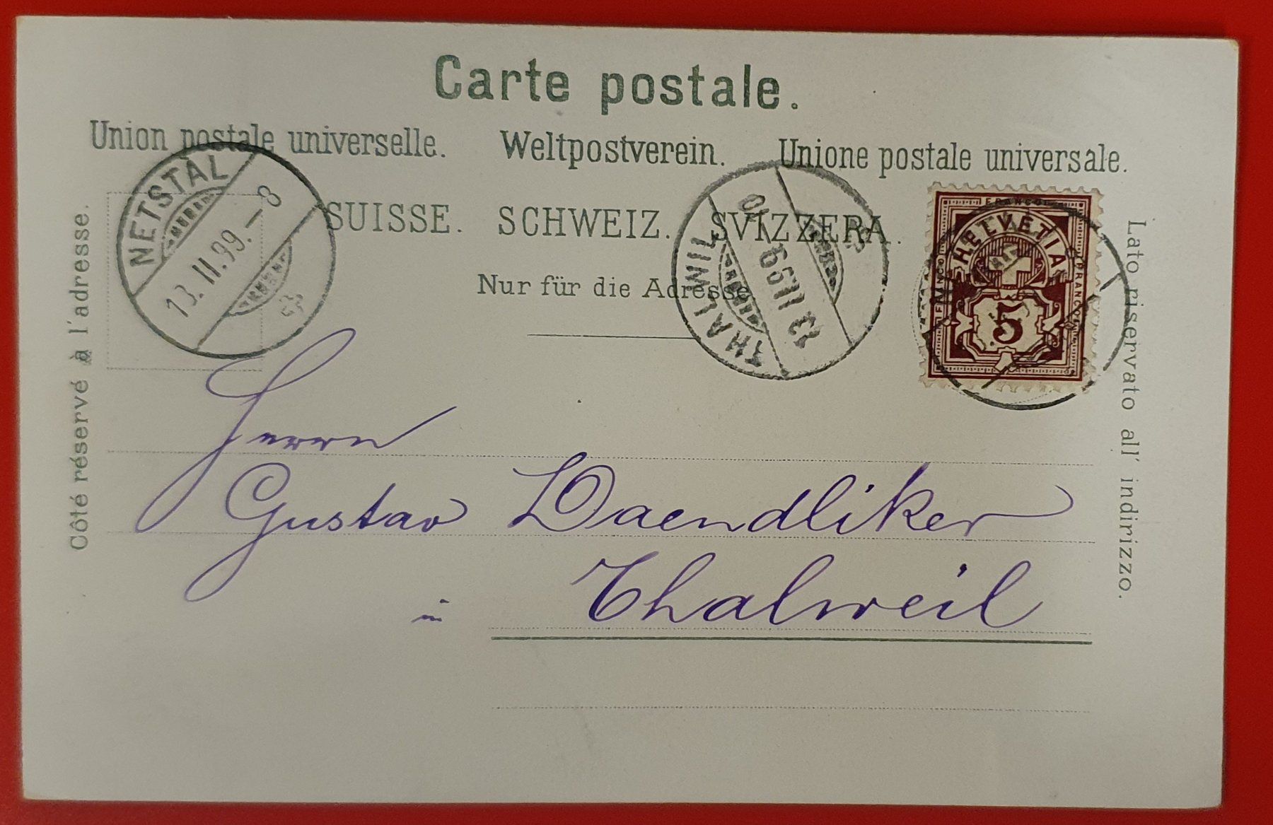 Cartoline postali: Gruss aus Netstal 1899 – Usato da Kreuzlingen venduto da Rschweiz1 1