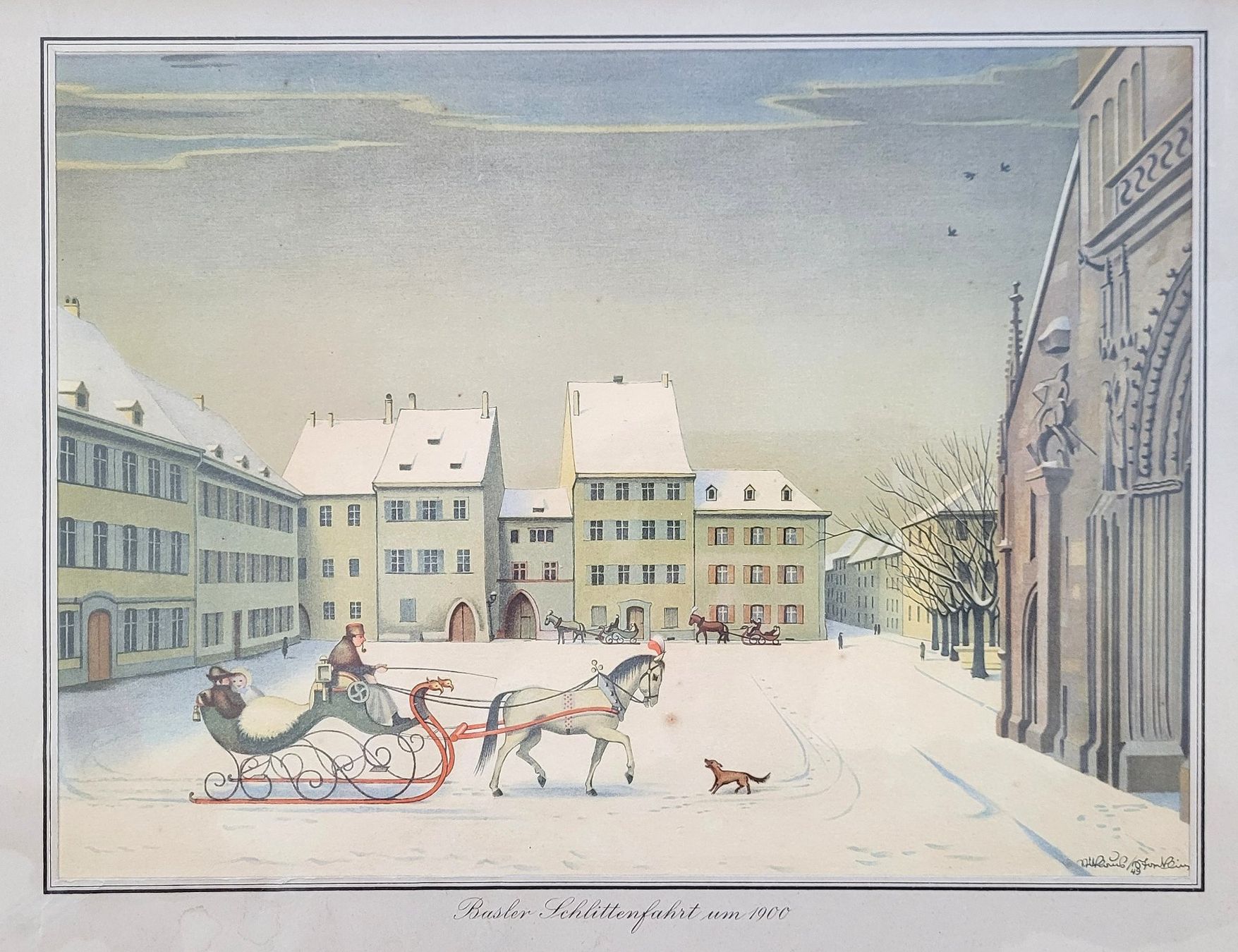 Grafica & Litografie: Stoecklin Niklaus: Basler Schlittenfahrt um 1900 – Usato da Basel venduto da Roberto002