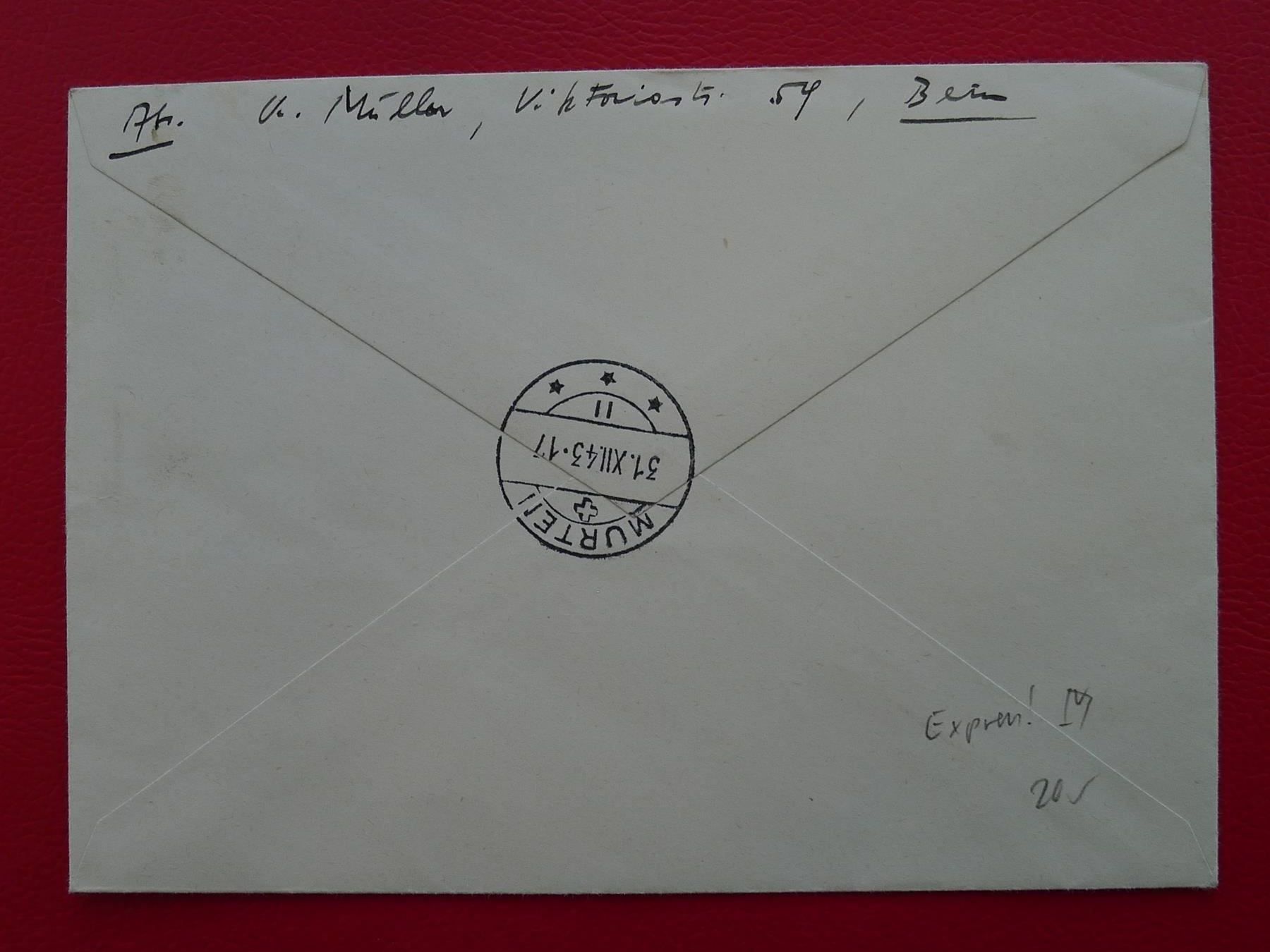Tutti i francobolli: 1943, W15 (geschnitten!), Blockausschnitt: BERN +mit Express – Usato da Sursee venduto da Luzernerraute 1