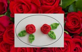 2 Stk. Mini Rosen+4 Blätter gehäkelt (uncinetto crochet) 812
