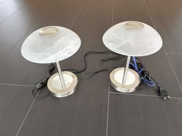 2er Set Tischlampen Glas Weiss/Silber, Modern, Gut erhalten