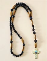 Rosenkranz Halskette Rosary mit Holzperlen und Jesus Kreuz
