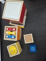 Stapelwürfel Set mit Musikinstrumenten aus Holz gebraucht