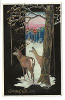 Glückliches Neujahr - Rehe im Winterland - Präge-Litho  1910