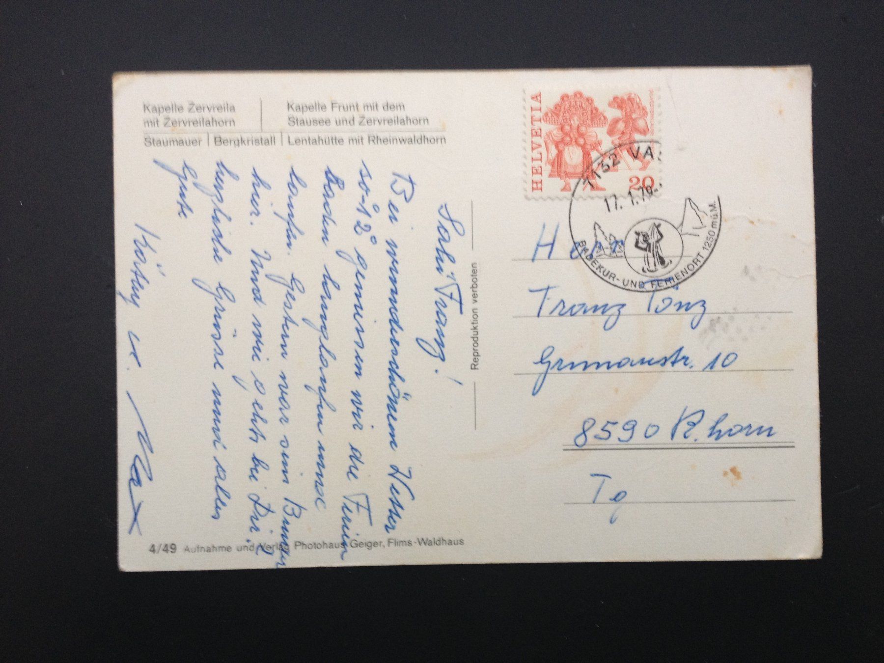 Cartoline postali: Postkarte Vals-Zerfreila – Usato da Abtwil SG venduto da mutts1 1