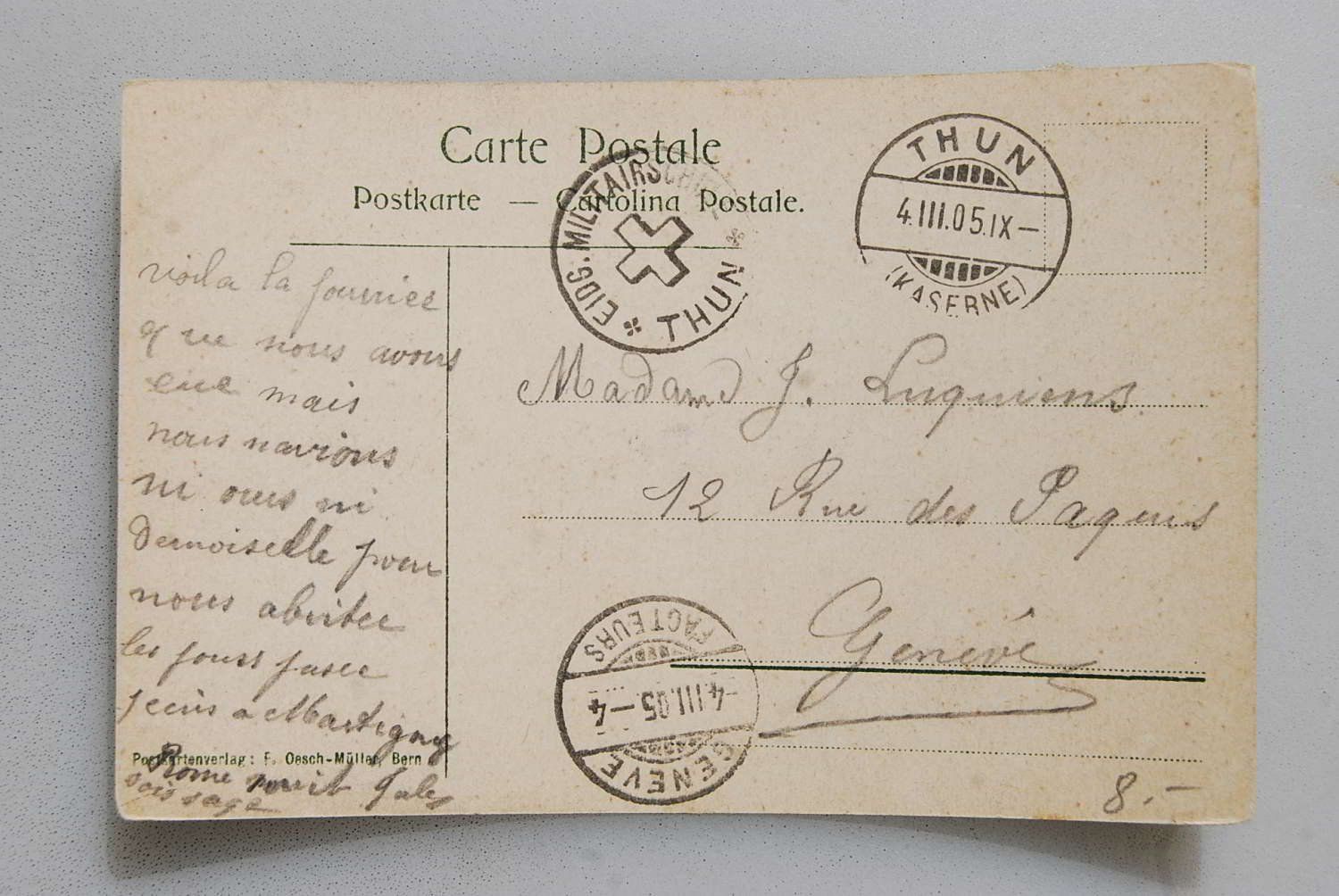 Ansichtskarten: AK Trachtenmädchen mit Bär 1905 – Gebraucht aus Rüfenacht BE von Toro06 1