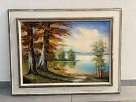89x 68/ ZUM BASTELN/ Öl Gemälde Herbst am Bielersee
