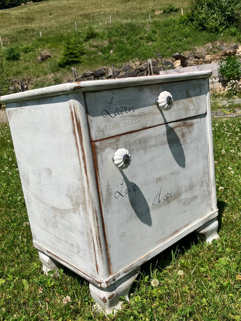 Cassettiere: Kommode Shabby Chic Vintage mit Spruch 2 Schubladen – Usato da Schwarzsee venduto da sus_rtp2 1