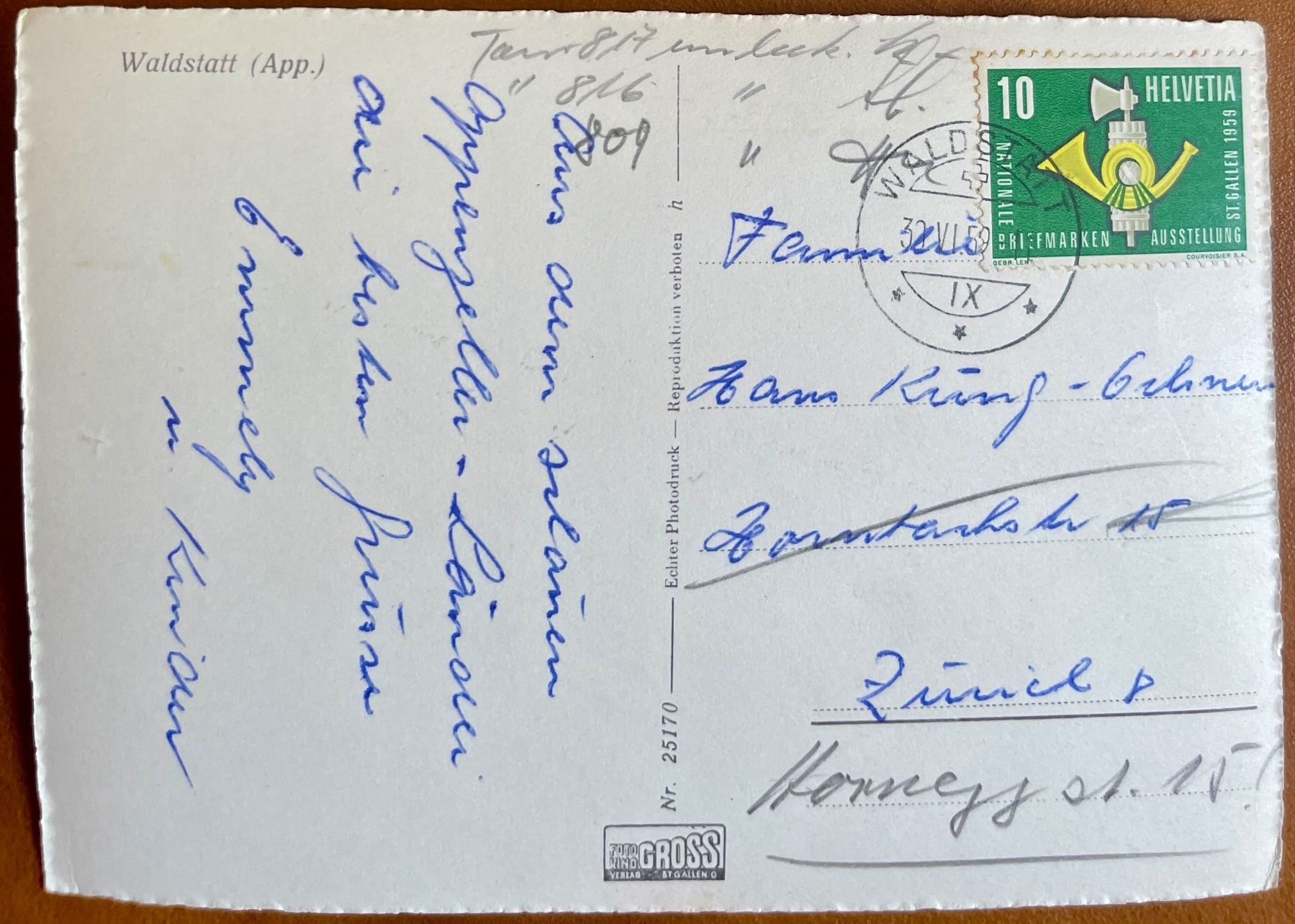 Cartoline postali: WALDSTATT - (App.) 1959 – Usato da Lutry venduto da Ediego 1