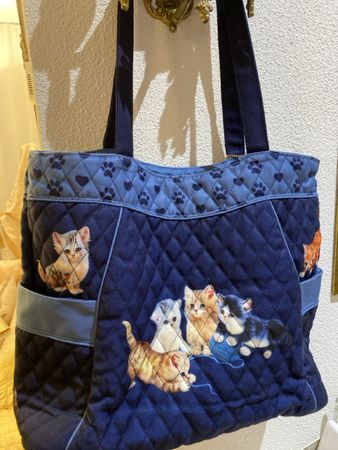 Orig.Designer-Stoff Tasche m.Kätzchen Blau(  Jürgen Scholz )