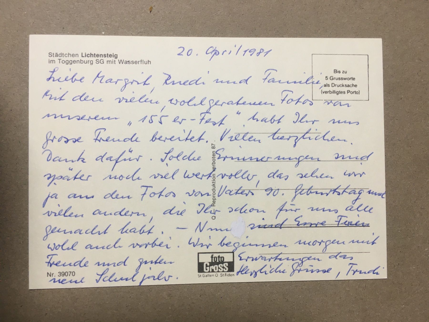 Cartes postales: Lichtensteig St.Gallen 1981 – D'occasion à Küttigen par Melisch1000 1