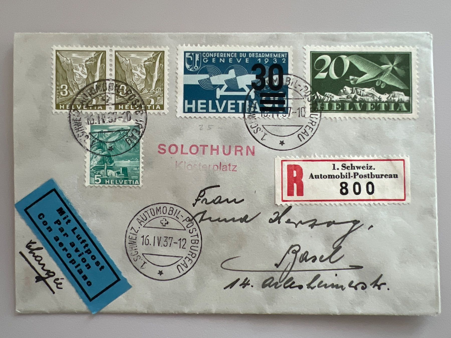 Tutti i francobolli: 1937 Einge. Luftpost Brief mit F4z+F23+Nr. 194+202 – Usato da Buchrain venduto da Bonoli