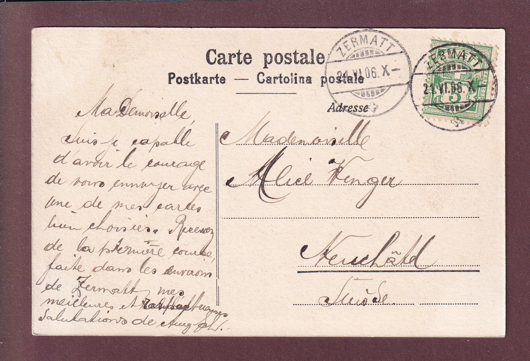 Cartoline postali: GORNERGLETSCHER - Breithorn - 1906 – Usato da Pully venduto da nicecards 1