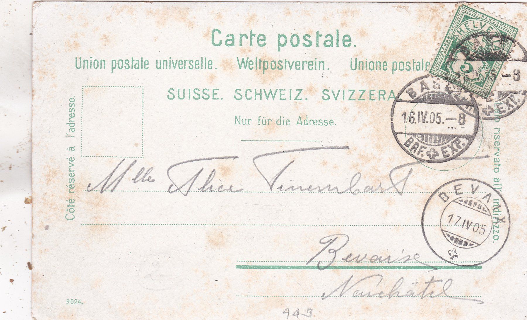 Ansichtskarten: Basel Zoo Kränzeli 1905 – Defekt aus Herisau von Lisegrat2008 1
