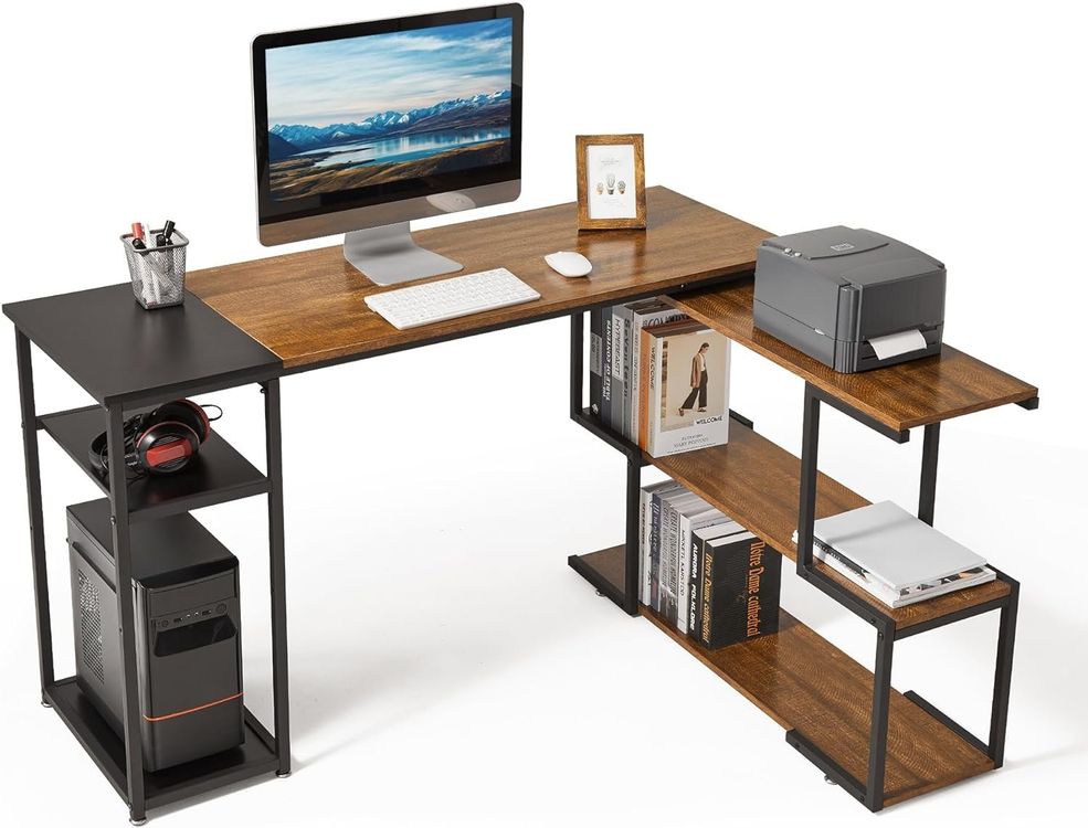 HOMCOM Schreibtisch L-förmig, 360° Drehbarer Ecks Produktbild-Vorschau 2