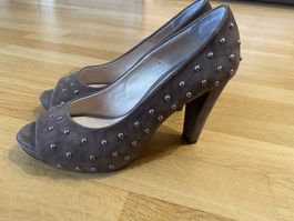Wildleder Pumps Gr. 40 Nieten Plateau Peeptoe Absatzschuhe